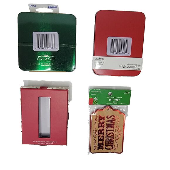 Christmas Gift Card 2 Tin Holders & 1 Cardboard (Set of 3) With 10 CT Gift Tags - Picture 3 of 3
